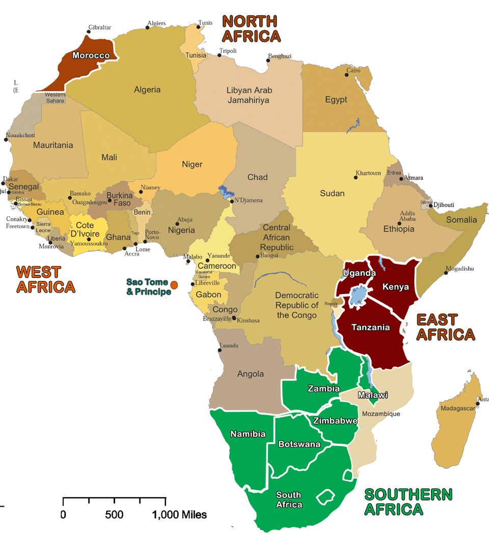 Map of Africa showing countries
