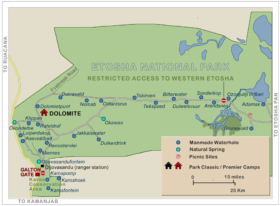 Map of Etosha National Park - Western Region