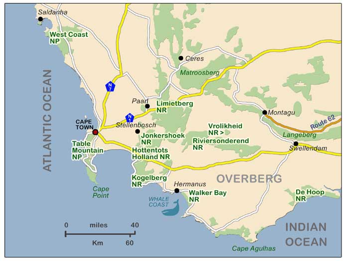 Map of South Western Cape Nature Reserves and Parks