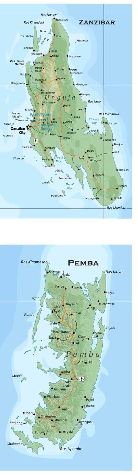 Map of Zanzibar and Pemba Islands